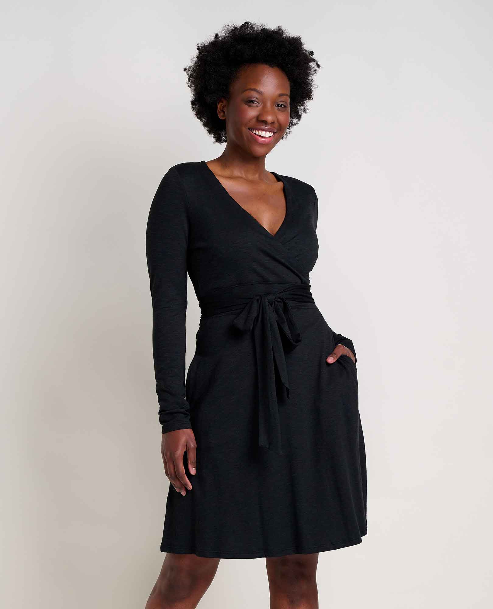 Black wrap cocktail dress best sale