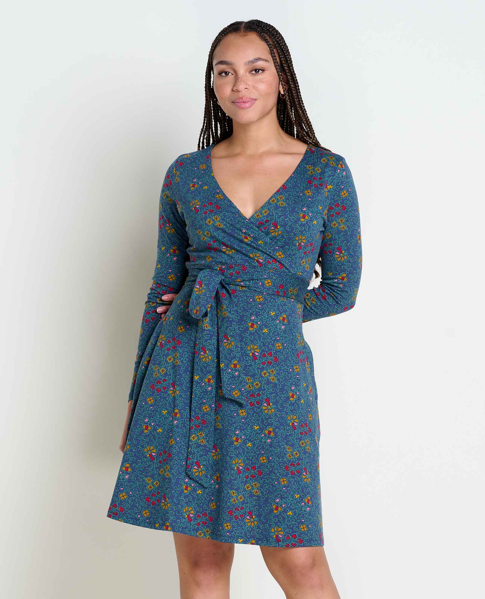 Heart of marigold navy blue floral print wrap maxi dress hotsell