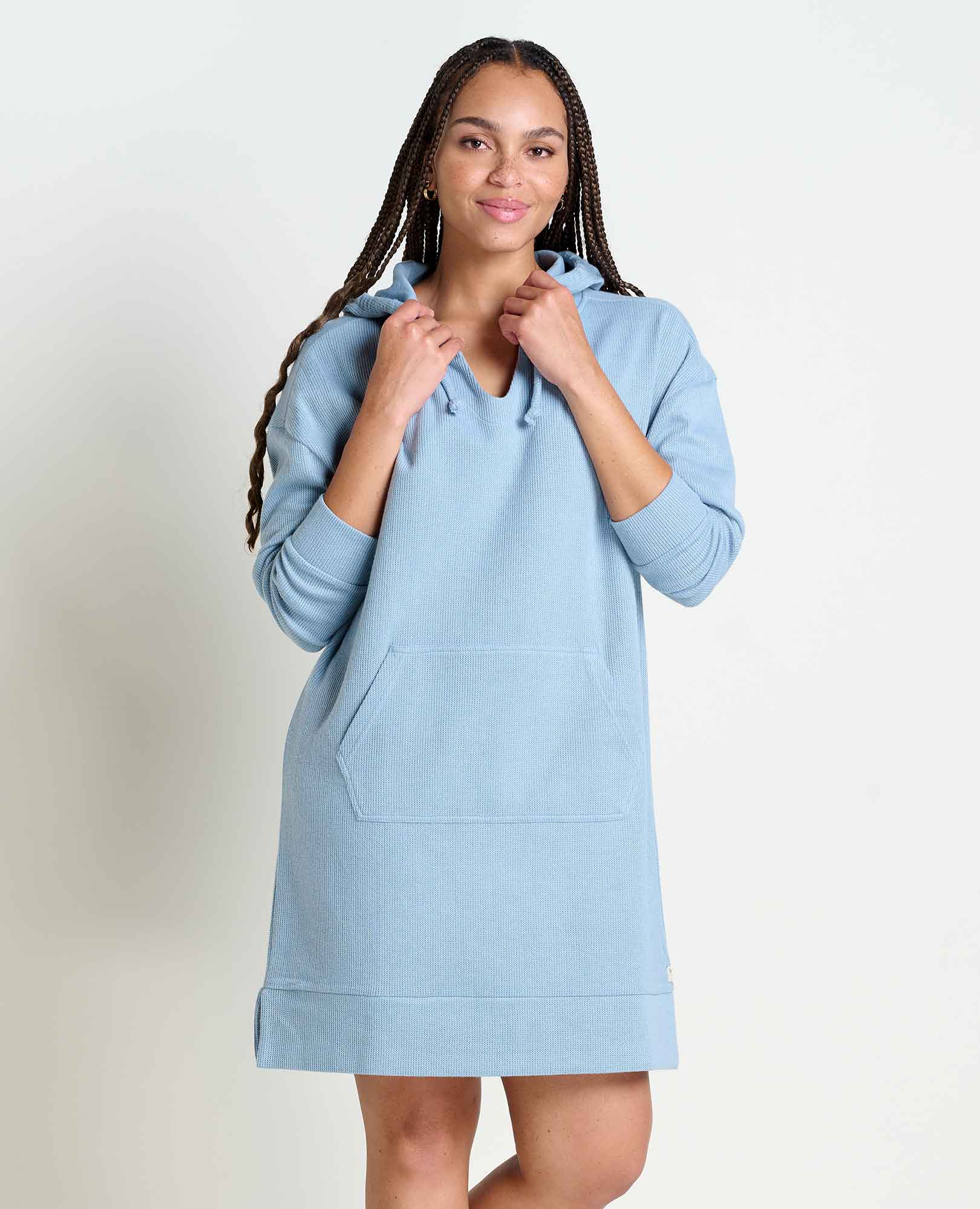 Horny Toad hot Womens Dusty Blue Tencel Organic Cotton Knit Raw Edges Dress Size L