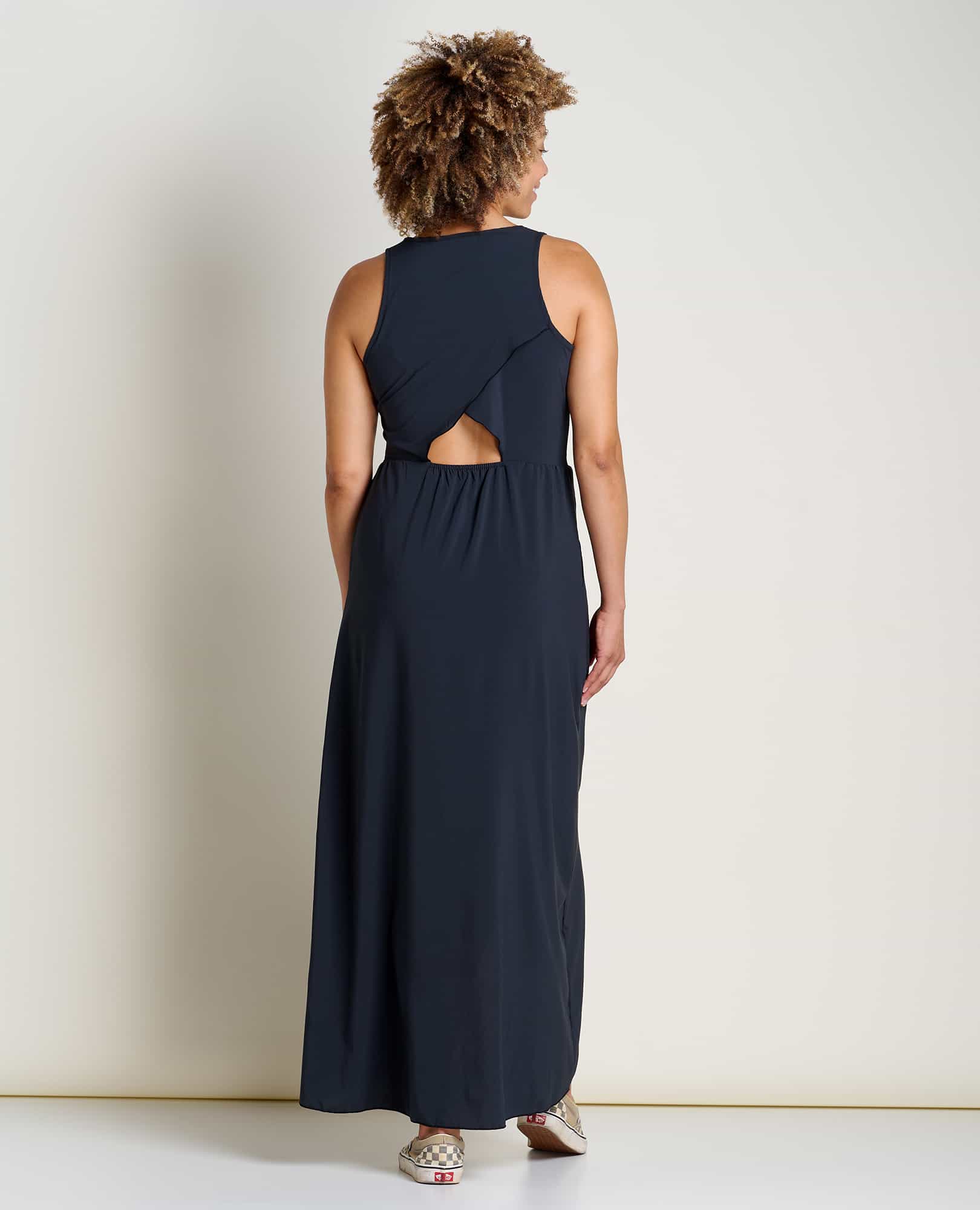 Sleeveless Black Summer Maxi Dress Side Open Legs Adjustable