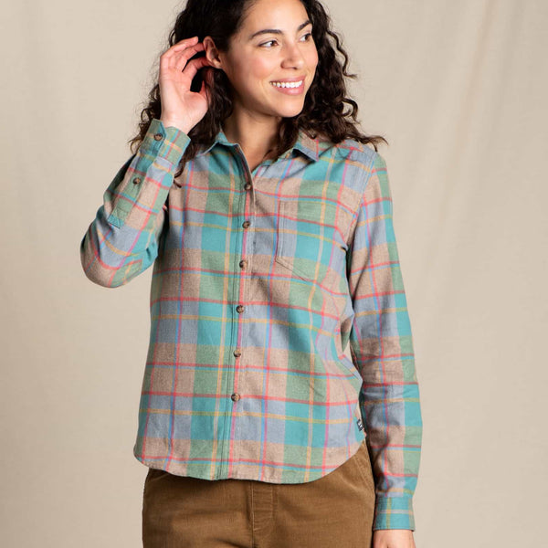 Women's Organic Cotton Cropped Flannel Check Shirt in Roderick Check Rusty  Orange