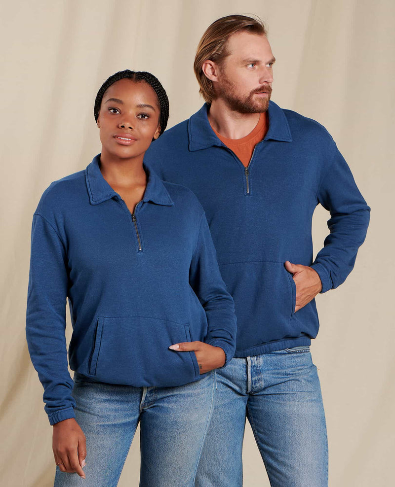 Comfort Zone Oversized Half Zip Sweatshirt in Denim Blue